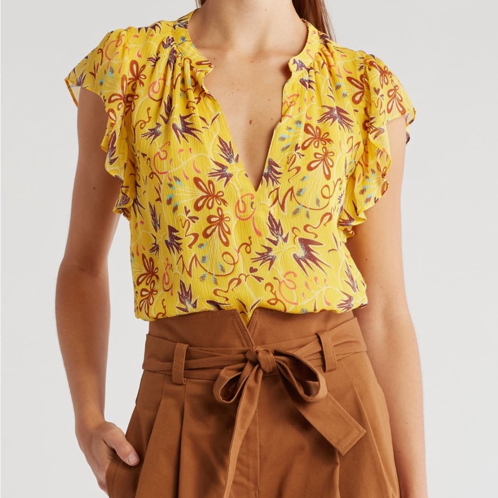 A.L.C June ruffle sleeve silk top